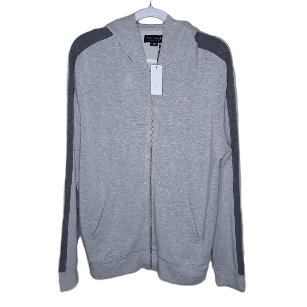 NWT Velvet by Graham & Spencer Chico Gray Jersey Knit Hoodie L Athleisure Sporty